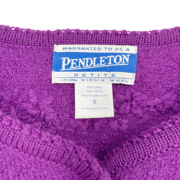 Vintage Pendleton 100% Virgin Wool Cardigan Purple Gold Button Small Petite - Picture 8 of 11